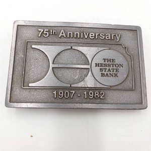 Hesston Kansas Belt Buckle Vintage 1982 75th Anniversary State Bank